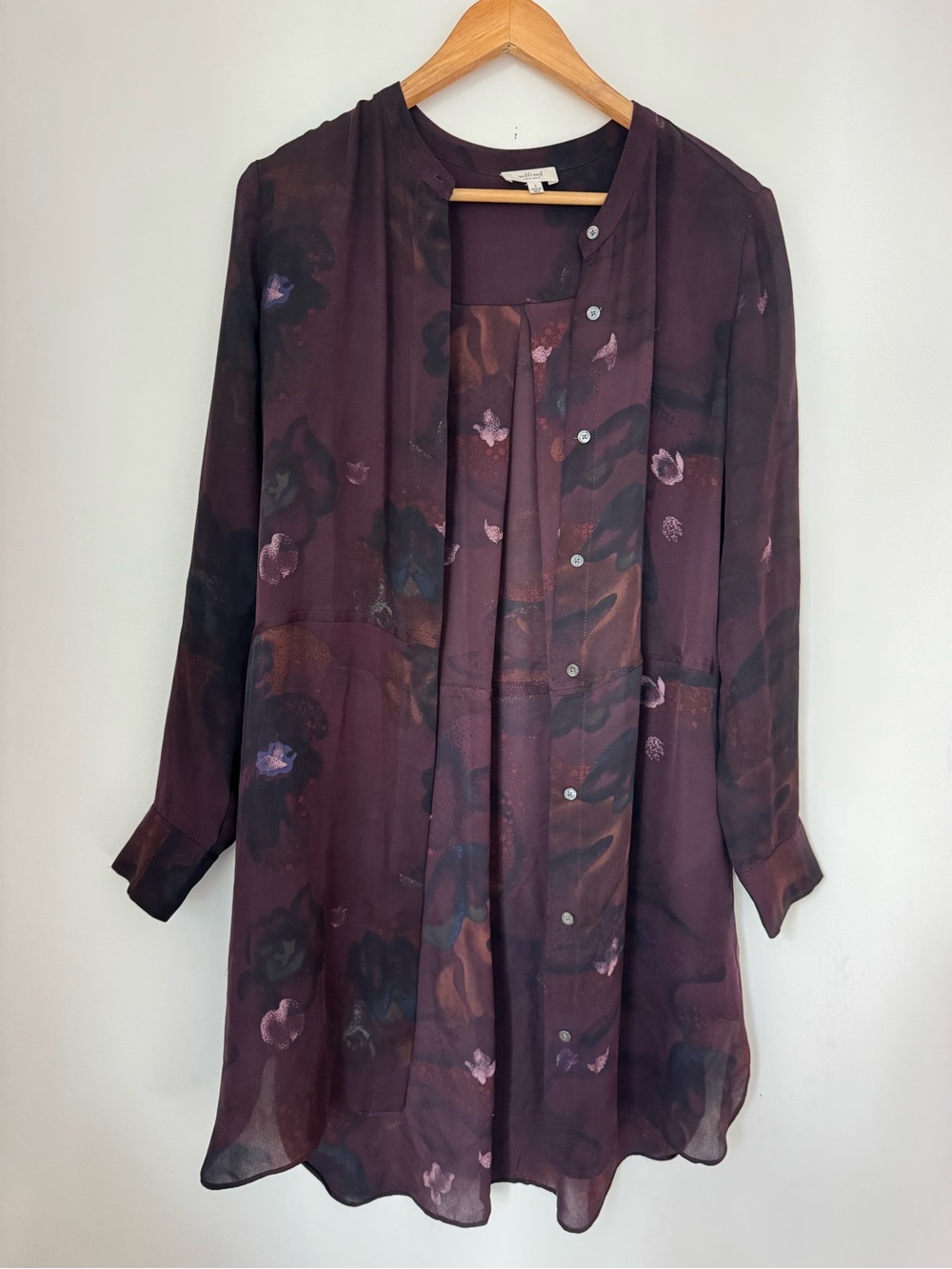 Wilfred Aritzia 100% Silk Dark Floral Button Down Tunic Shirt Dress Small